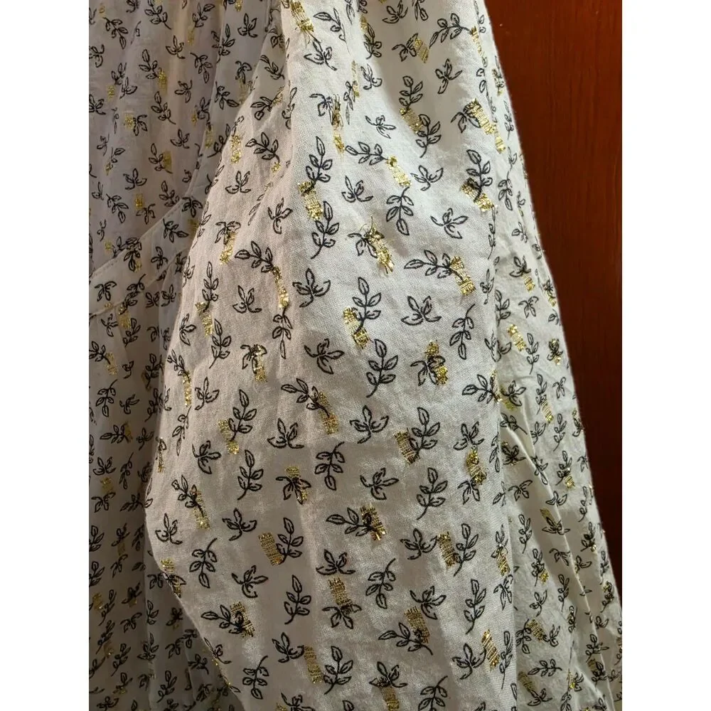 Old Navy Floral Poet Blouse XXL Tall NWT Square Neck Gold Metallic Boho